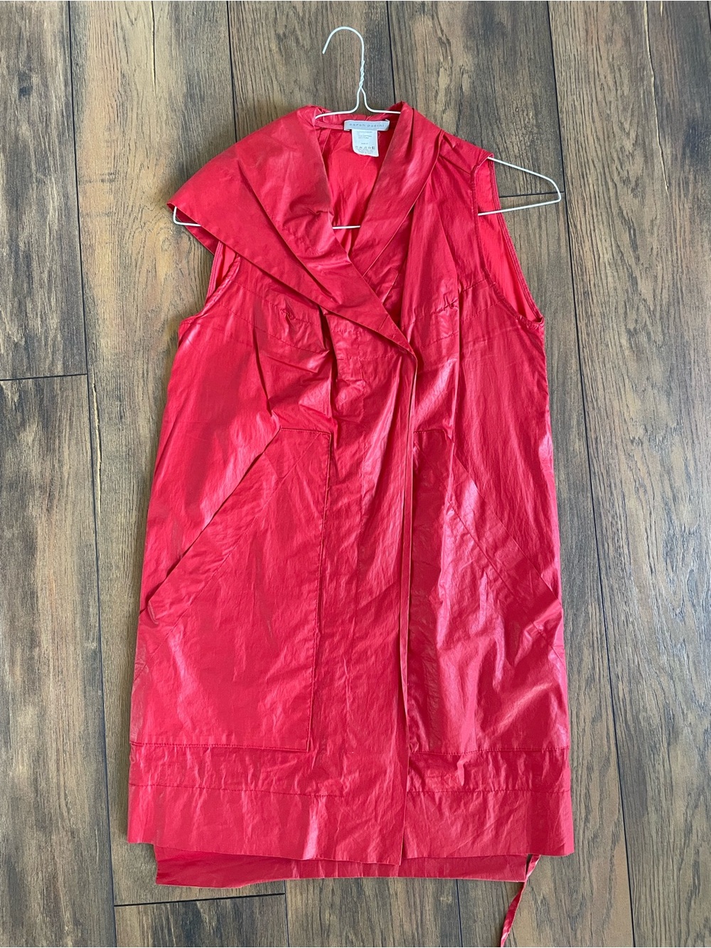 Bright Red Sleeveless Wrap Dress Vest - Designer